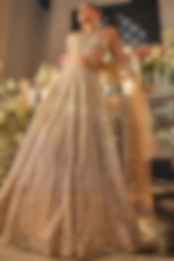 Gold Ombre Net Cutdana Embroidered Bridal Lehenga Set by Isa by Dolly Wahal at Pernia's Pop Up Shop