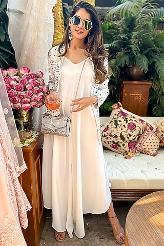Ivory Jumpsuit With Embroidered Jacket by Samatvam By Anjali Bhaskar
