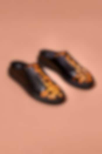 Black Leather Leopard Print Mules by Dmodot at Pernia's Pop Up Shop