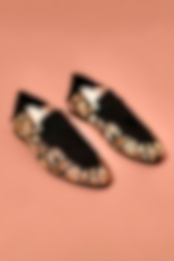 Black Leather Embroidered Loafers by Dmodot at Pernia's Pop Up Shop