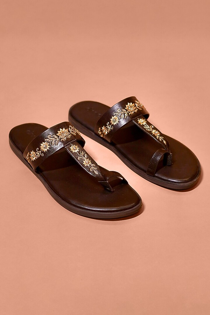 Dark Brown Leather Sandals by Dmodot at Pernia's Pop Up Shop