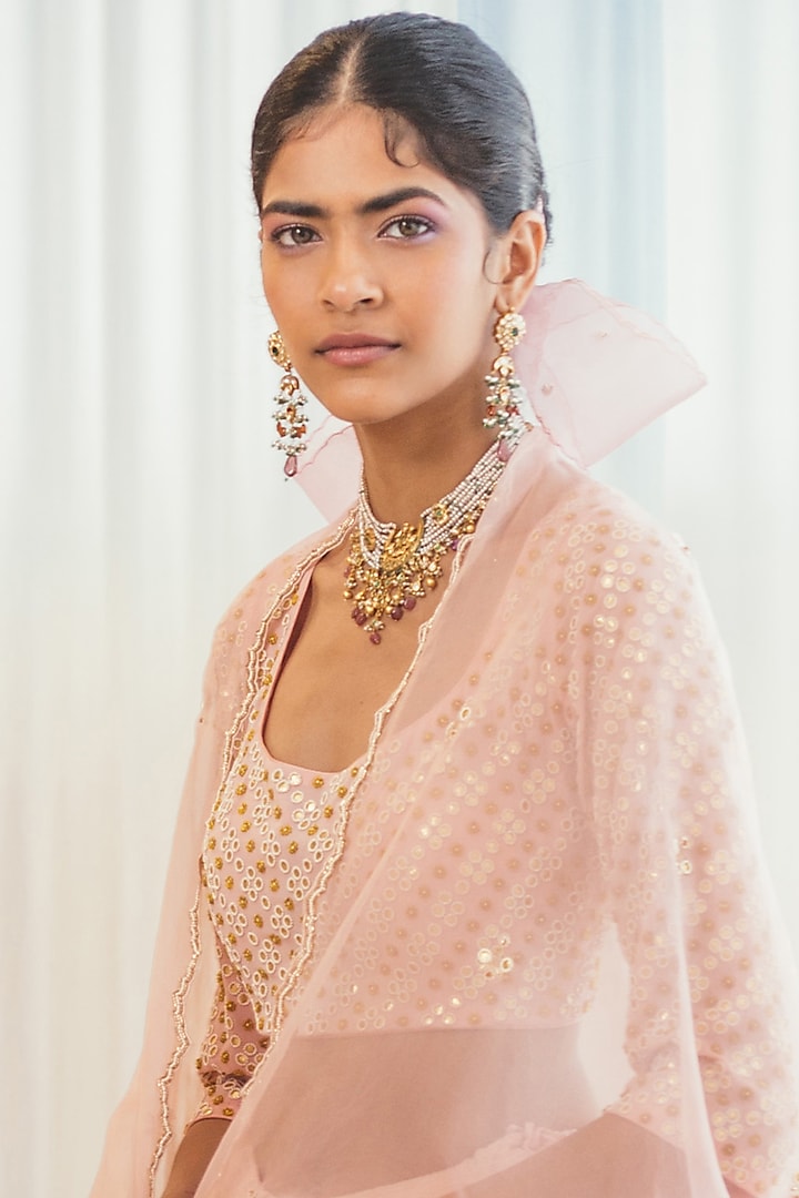 Crystal Rose Embroidered Kalidar Bridal Lehenga Set by MADZIN at Pernia's Pop Up Shop