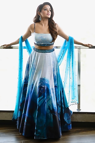 White Printed Lehenga Set by Harshita Singhvi