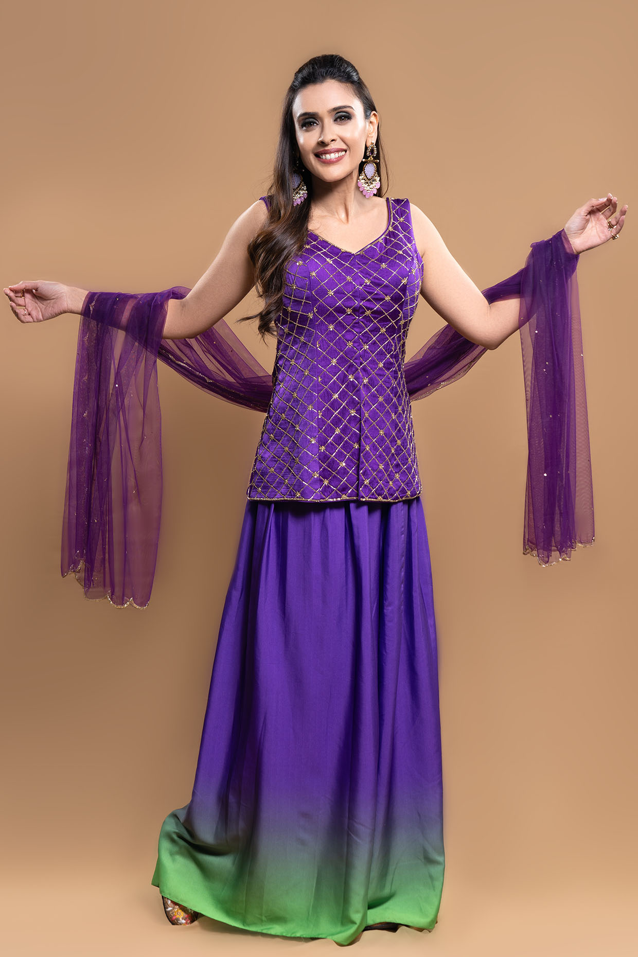 Purple Silk Sequins Work Kurta Set by Harshita Singhvi at Pernia's Pop Up Shop