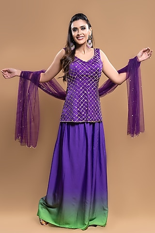 Purple Silk Sequins Work Kurta Set by Harshita Singhvi