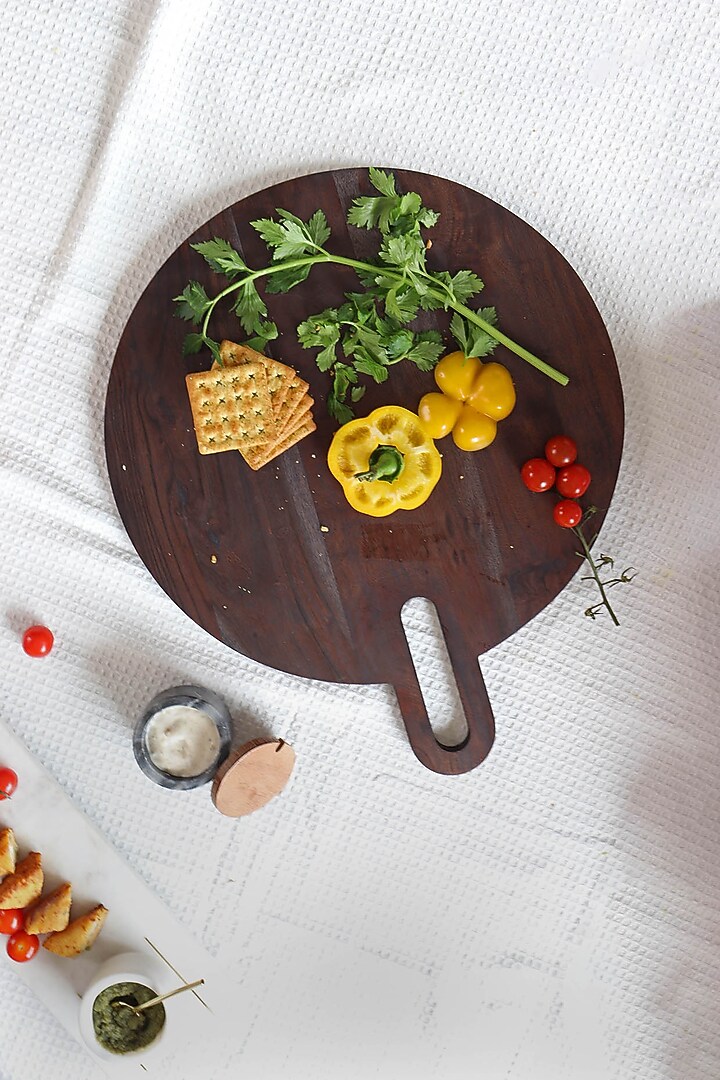 Black Wood Round Serving Platter by Muun Home at Pernia's Pop Up Shop