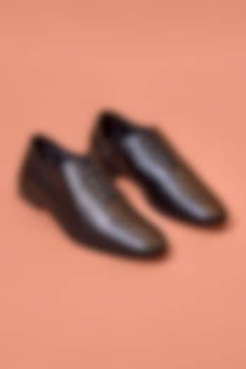 Black Textured Milled Leather Shoes by Dmodot at Pernia's Pop Up Shop