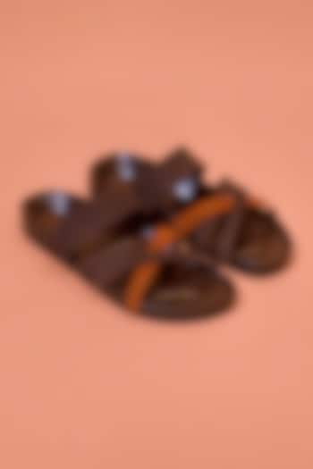 Brown Leather & Suede Chappals by Dmodot at Pernia's Pop Up Shop
