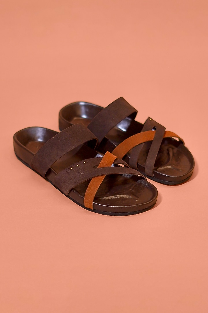 Brown Leather & Suede Chappals by Dmodot at Pernia's Pop Up Shop