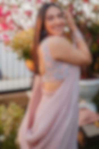 Mauve Pleated Fabric Wedding Saree Set by DHRUVI PANCHAL at Pernia's Pop Up Shop