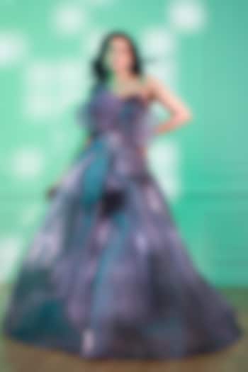 Lilac Fish Organza Sequins & Stone Embellished Engagement Gown by Chaashni by Maansi and Ketan at Pernia's Pop Up Shop