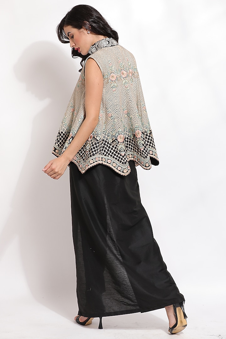 Grey Silk & Cotton Embroidered Jacket Set by Sonali Gupta at Pernia's Pop Up Shop