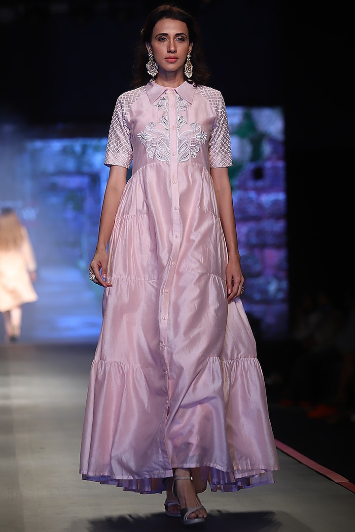 Pink Embroidered Tier Dress by Samant Chauhan