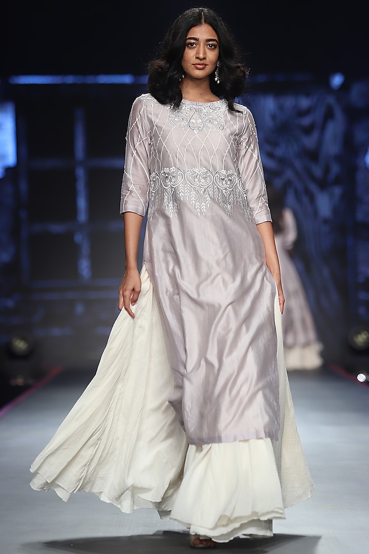 Grey Embroidered Kurta With Off White Inner Dress by Samant Chauhan