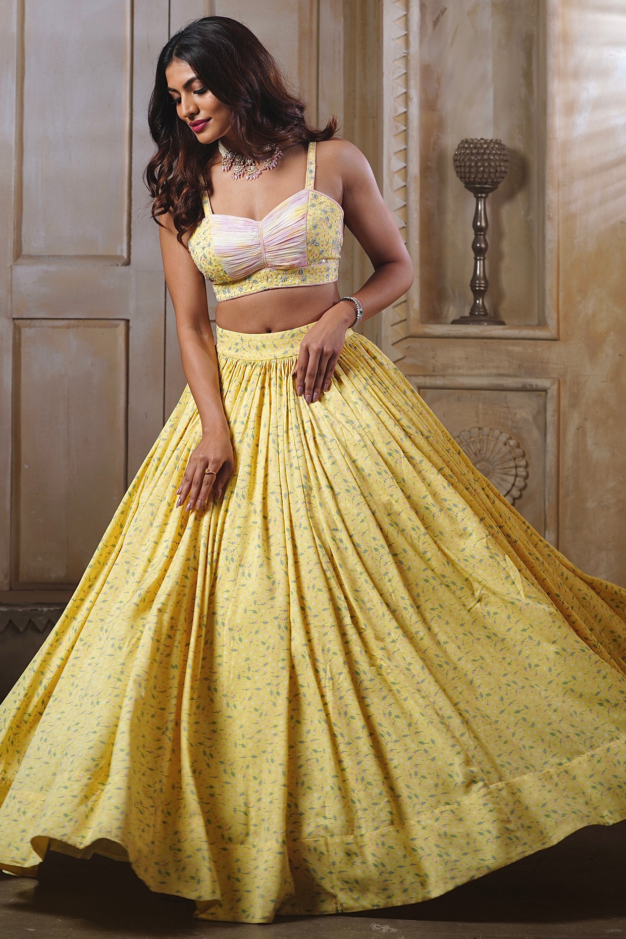 Bright Yellow Printed Lehenga Set – poornimans.com