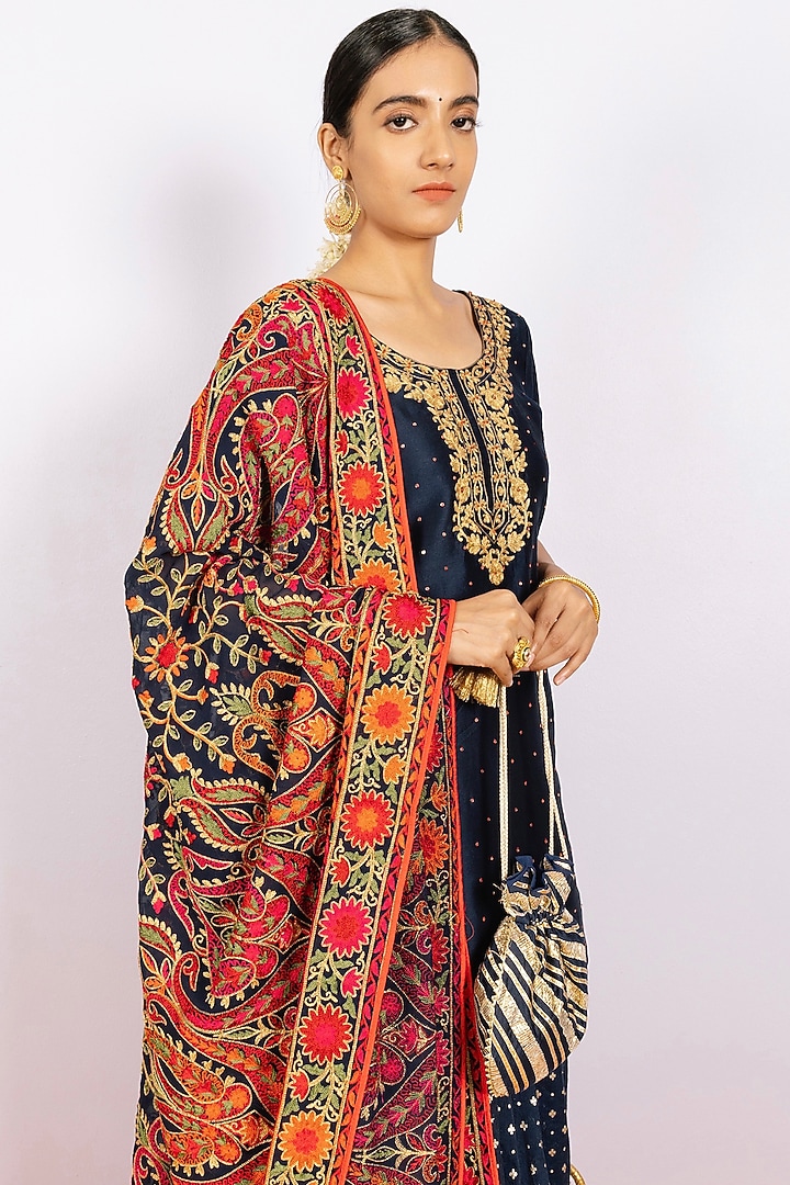 Blue Brocade Lehenga Set by Shrutkirti at Pernia's Pop Up Shop