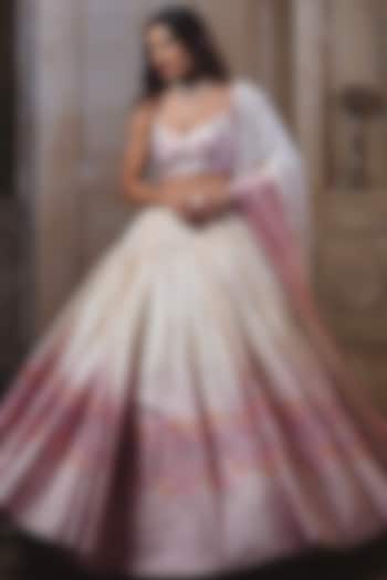 White & Peach Embroidered Wedding Lehenga Set by LABEL PRIYANKA KAR at Pernia's Pop Up Shop