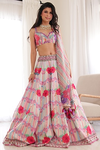 Ivory Digital Printed Lehenga Set by AWIGNA BY VARSHA & RITTU