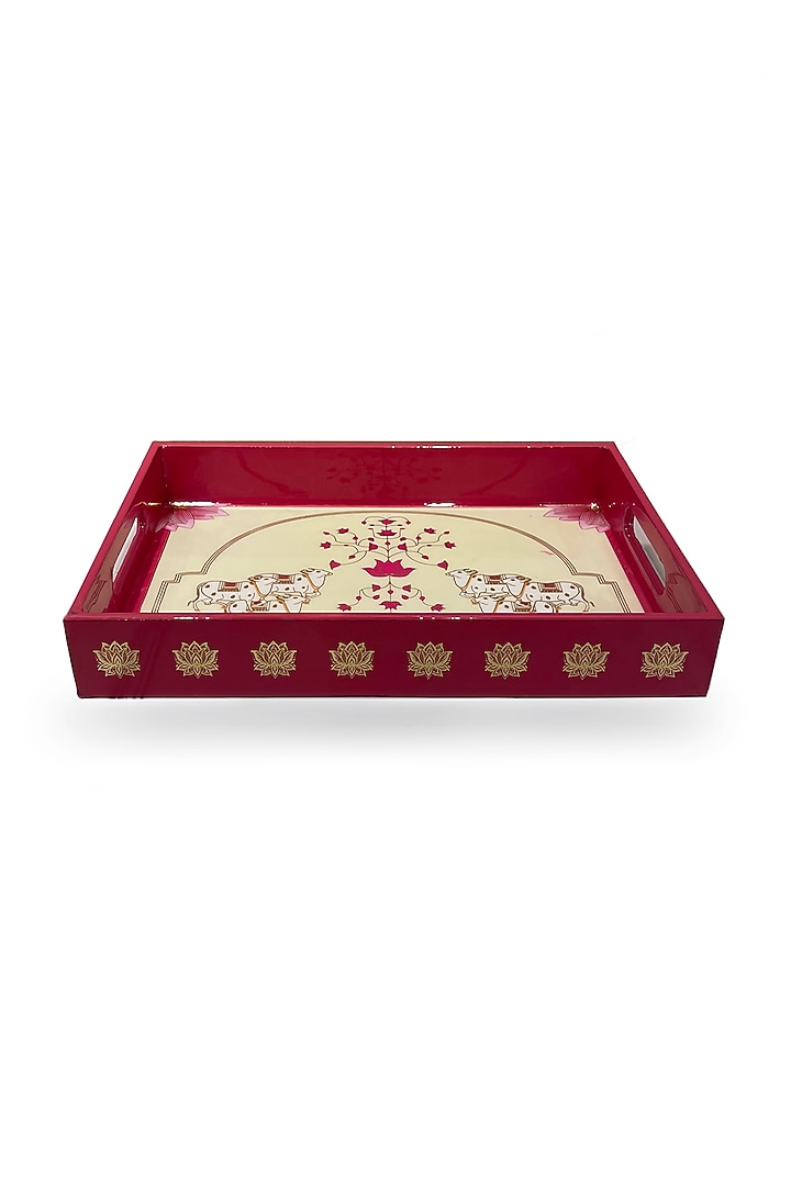 Pink & White Wooden Printed Rectangular Tray Set by Expression Gifting at Pernia's Pop Up Shop