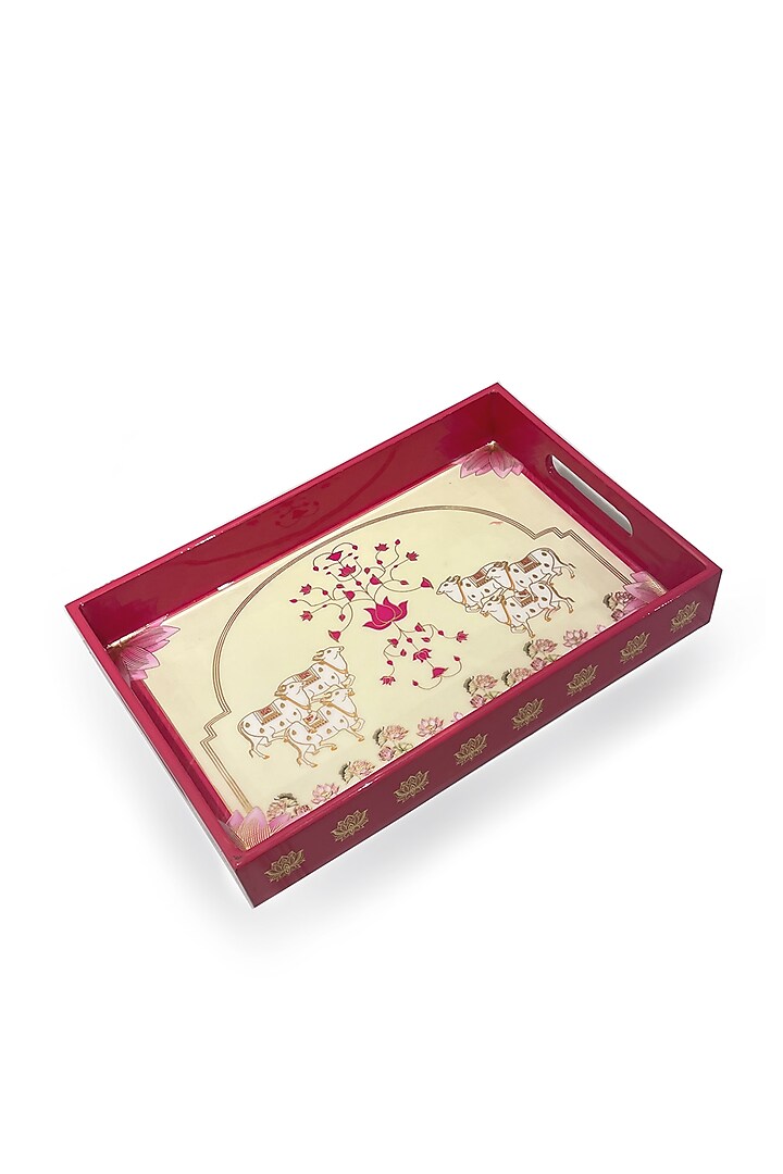 Pink & White Wooden Printed Rectangular Tray Set by Expression Gifting at Pernia's Pop Up Shop