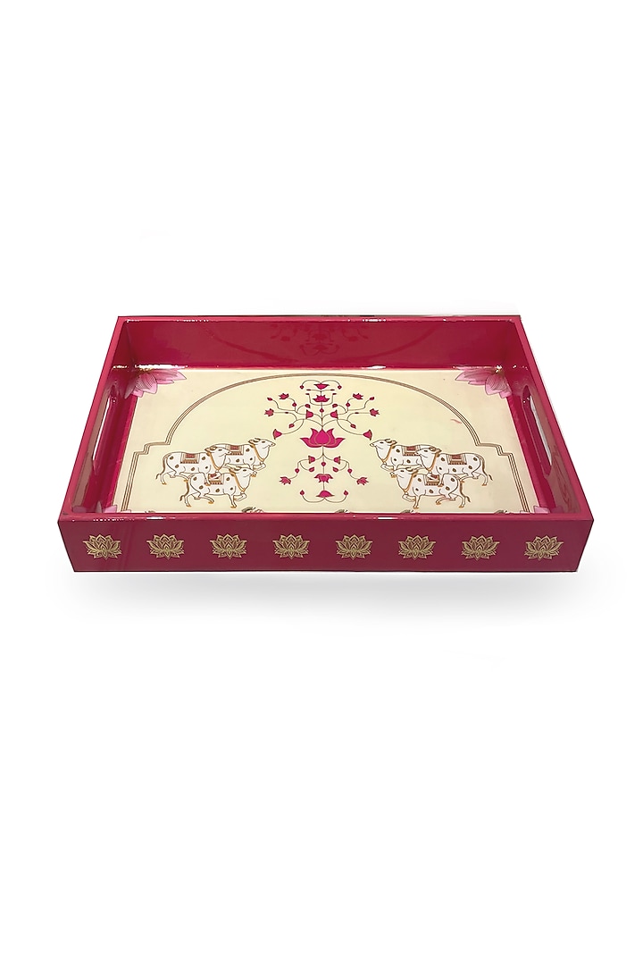 Pink & White Wooden Printed Rectangular Tray Set by Expression Gifting