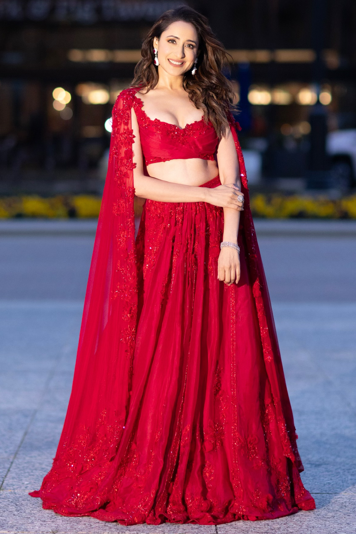 Red Chiffon & Organza Wedding Lehenga Set by Ridhi Mehra at Pernia's Pop Up Shop
