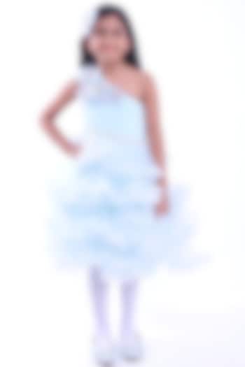 Powder Blue One-Shoulder Ruffled Dress For Girls by Rani kidswear
