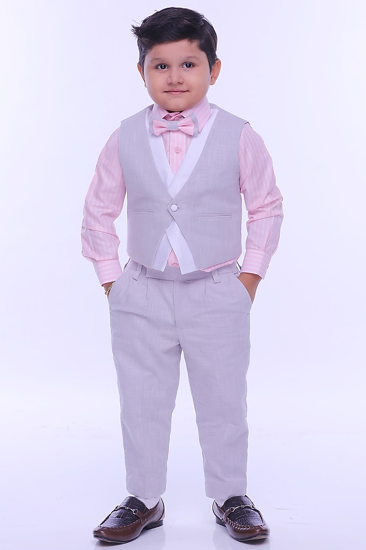 Pink & Grey Pant Set For Boys by Rani kidswear at Pernia's Pop Up Shop