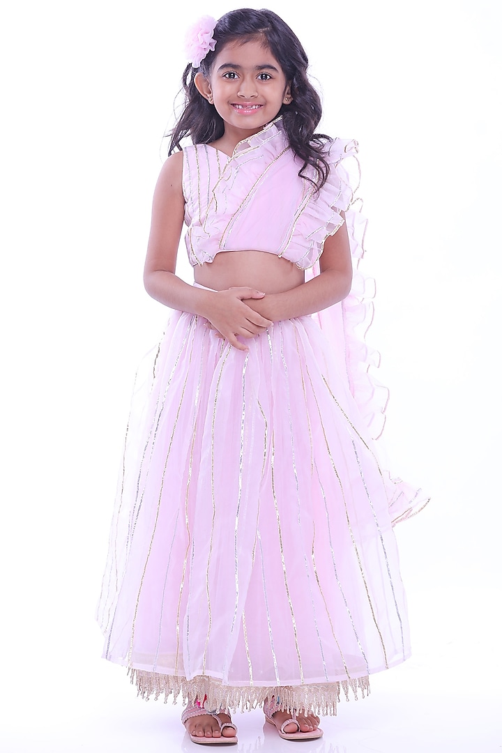 Light Pink Organza Lehenga Set For Girls by Rani kidswear