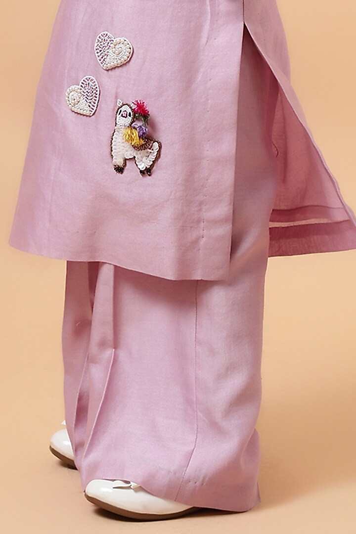 Lavender Chanderi Silk Hand Embroidered Kurta Set For Girls by House of Tushaom - Kids at Pernia's Pop Up Shop