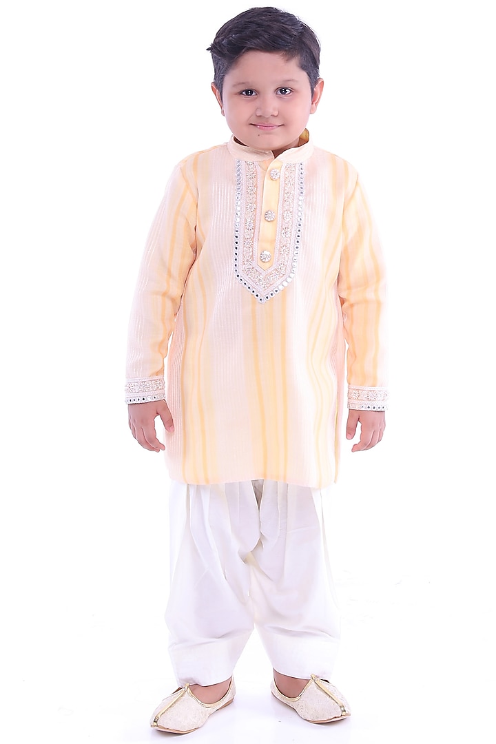 Yellow Cotton Kurta Set For Boys by Rani kidswear