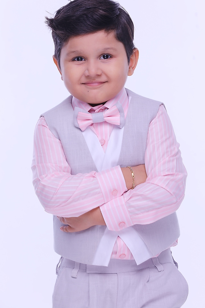 Pink & Grey Pant Set For Boys by Rani kidswear at Pernia's Pop Up Shop