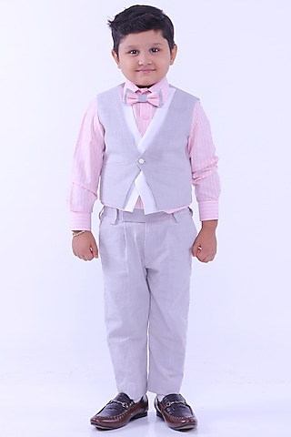 Pink & Grey Pant Set For Boys by Rani kidswear