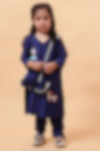 Cobalt Blue Chanderi Silk Motif Hand Embroidered Kurta Set For Girls by House of Tushaom - Kids at Pernia's Pop Up Shop