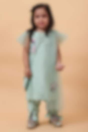 Mint Chanderi Silk Hand Embroidered Kurta Set For Girls by House of Tushaom - Kids at Pernia's Pop Up Shop