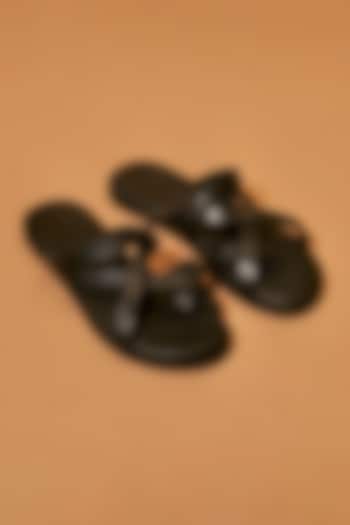 Black Full-Grain Leather Sandals by Dmodot at Pernia's Pop Up Shop