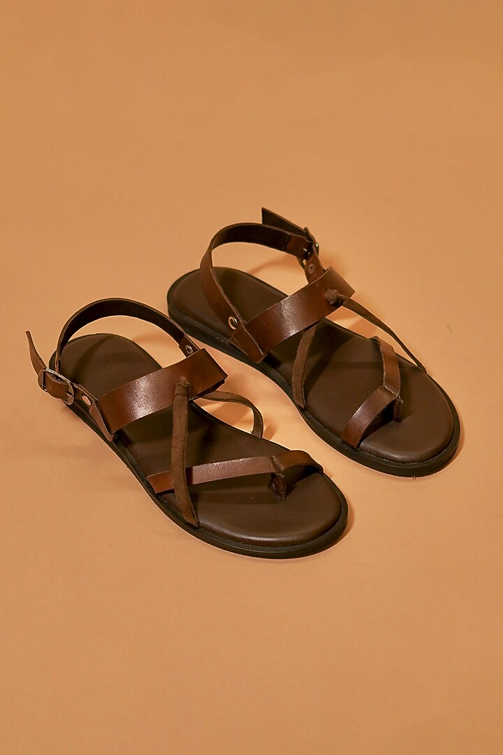 Brown Leather & Suede Open Sandals by Dmodot at Pernia's Pop Up Shop