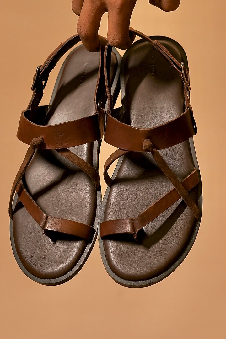 Brown Leather & Suede Open Sandals by Dmodot at Pernia's Pop Up Shop