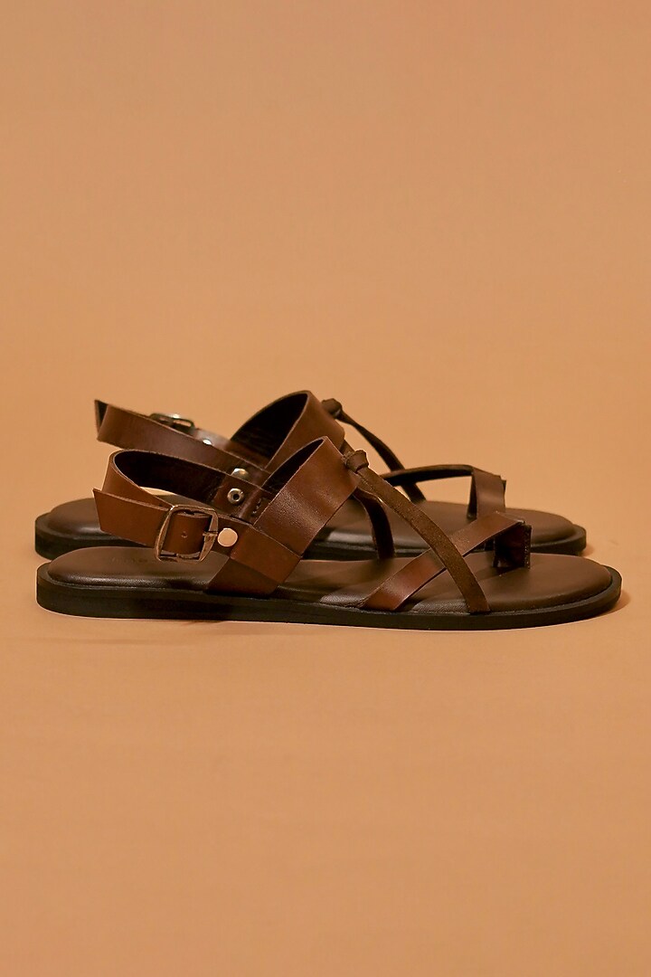 Brown Leather & Suede Open Sandals by Dmodot at Pernia's Pop Up Shop