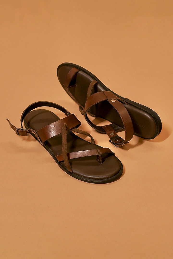 Brown Leather & Suede Open Sandals by Dmodot at Pernia's Pop Up Shop