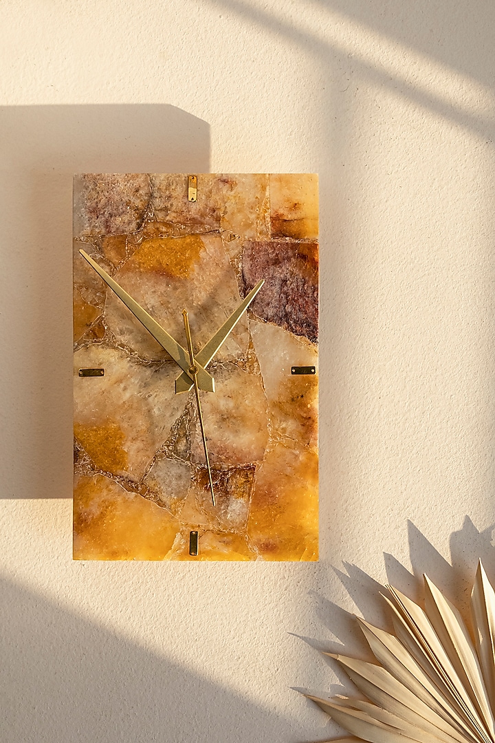 Brown Fire Quartz Stone Rectangle Wall Clock by Gemtherapy
