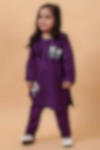 Purple Chanderi Silk Motif Hand Embroidered Kurta Set For Girls by House of Tushaom - Kids at Pernia's Pop Up Shop