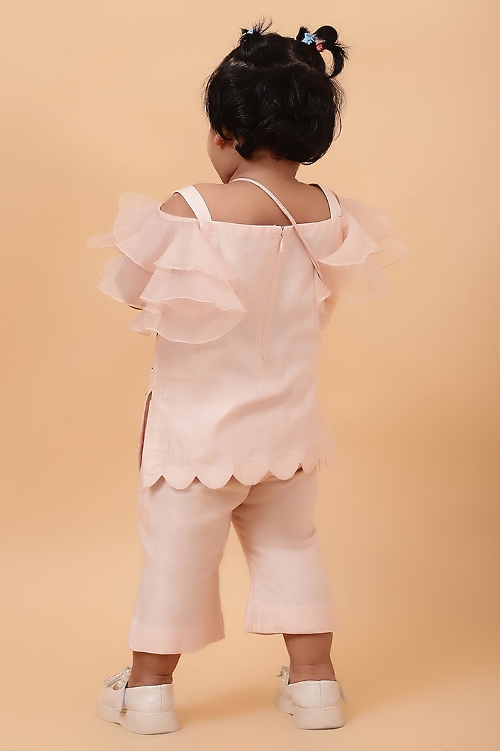 Beige Chanderi Silk Hand Embroidered Kurta Set For Girls by House of Tushaom - Kids at Pernia's Pop Up Shop