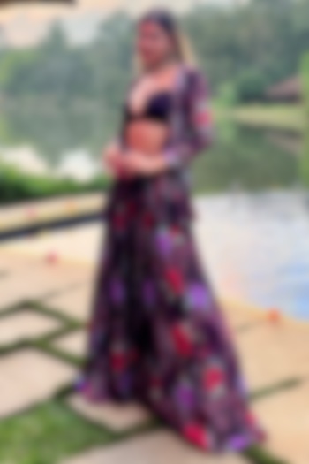 Wine Embroidered & Printed Jacket Set by AWIGNA BY VARSHA & RITTU at Pernia's Pop Up Shop