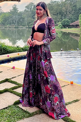 Wine Embroidered & Printed Jacket Set by AWIGNA BY VARSHA & RITTU