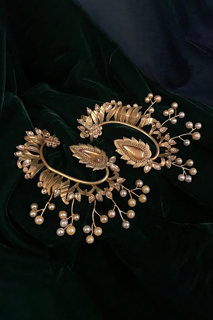 Rose Gold Finish Zircon & Pearl Ear Cuffs by Tarun Tahiliani