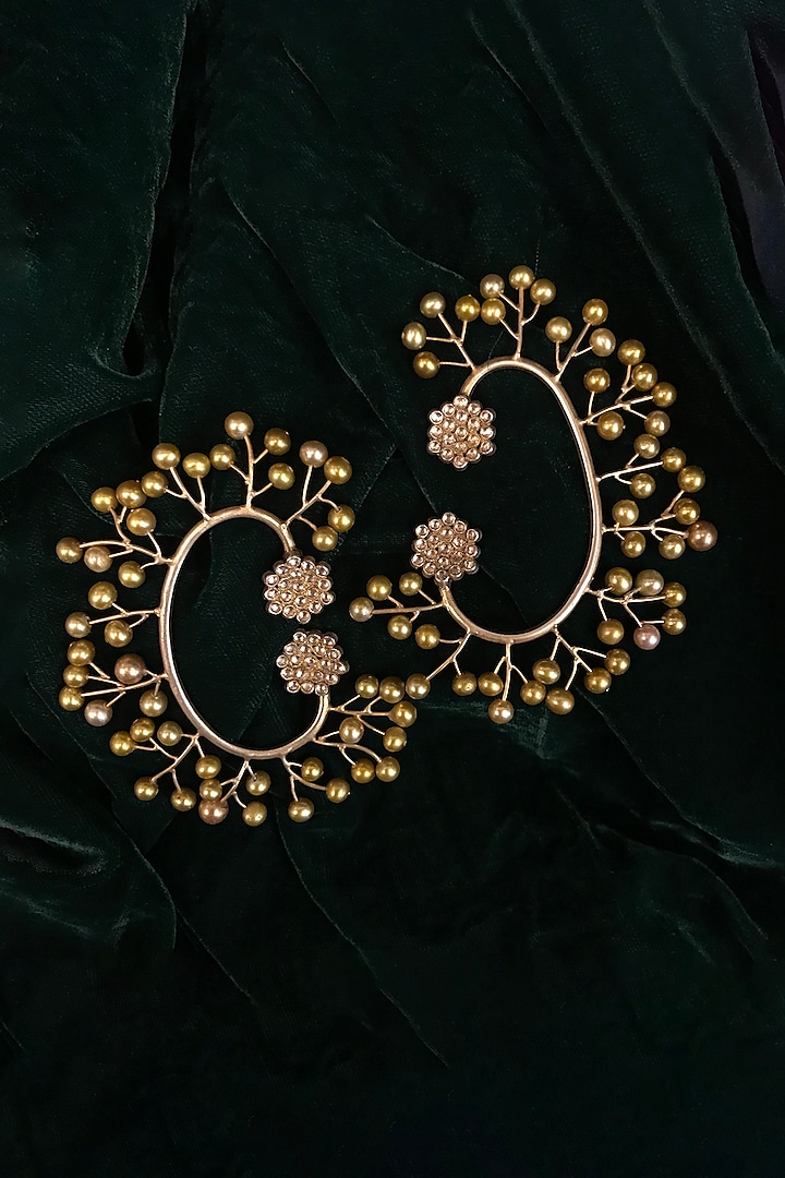 Gold Finish Zircon & Pearl Ear Cuffs by Tarun Tahiliani