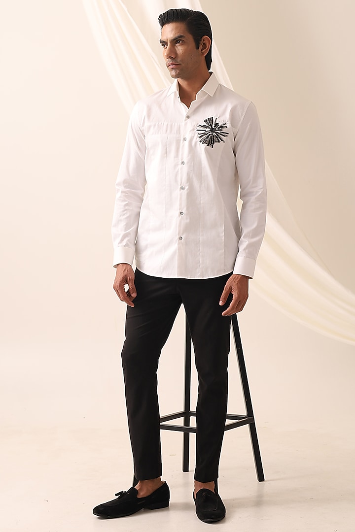 White Cotton Handcrafted Thread & Motif Embellished Party Wear Shirt by SEVENDC MEN at Pernia's Pop Up Shop