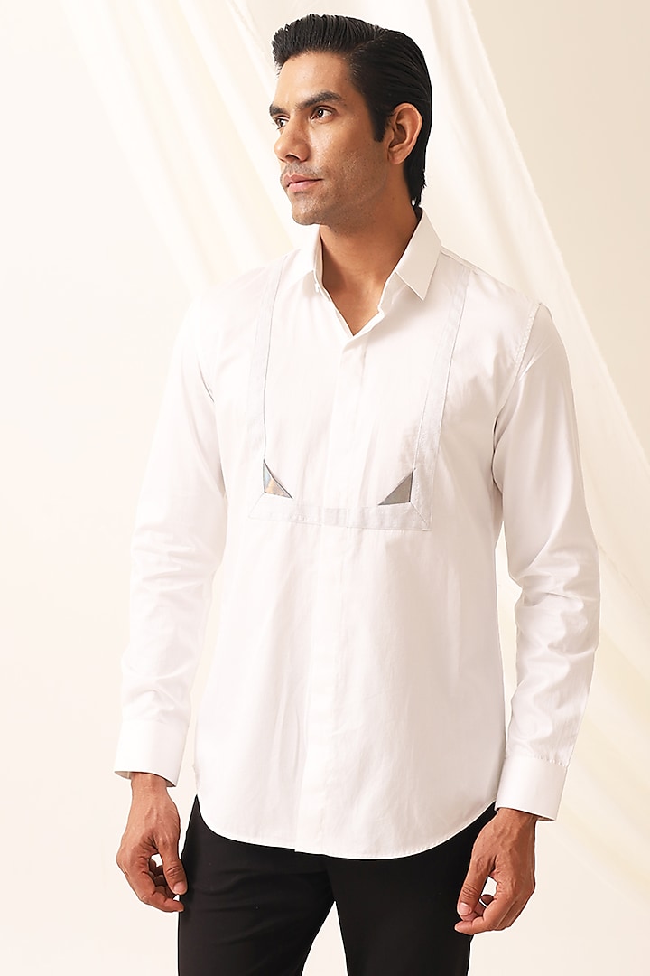 White Cotton Handcrafted Thread & Motif Embellished Party Wear Shirt by SEVENDC MEN at Pernia's Pop Up Shop