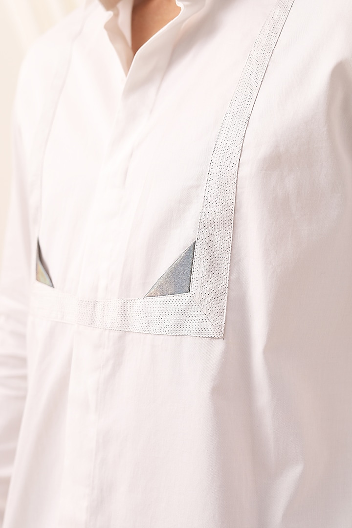 White Cotton Handcrafted Thread & Motif Embellished Party Wear Shirt by SEVENDC MEN at Pernia's Pop Up Shop